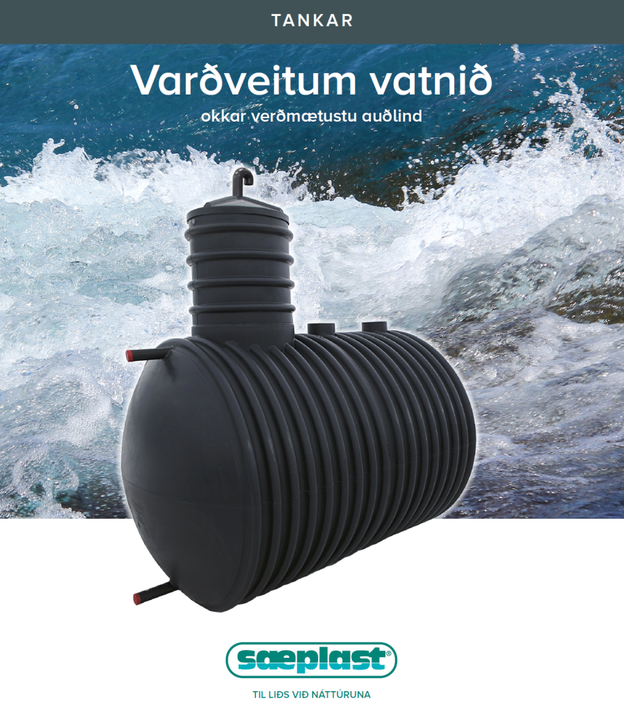 Stór vatnstankur á framkvæmdasvæði